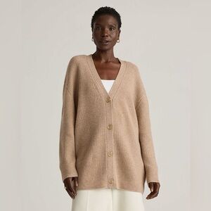 Quince Mongolian Cashmere Oversized Boyfriend Cardigan Sweater Oatmeal Tan XL